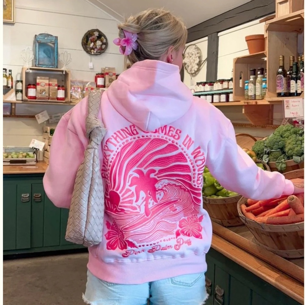 Pink Palm Puff Sweater